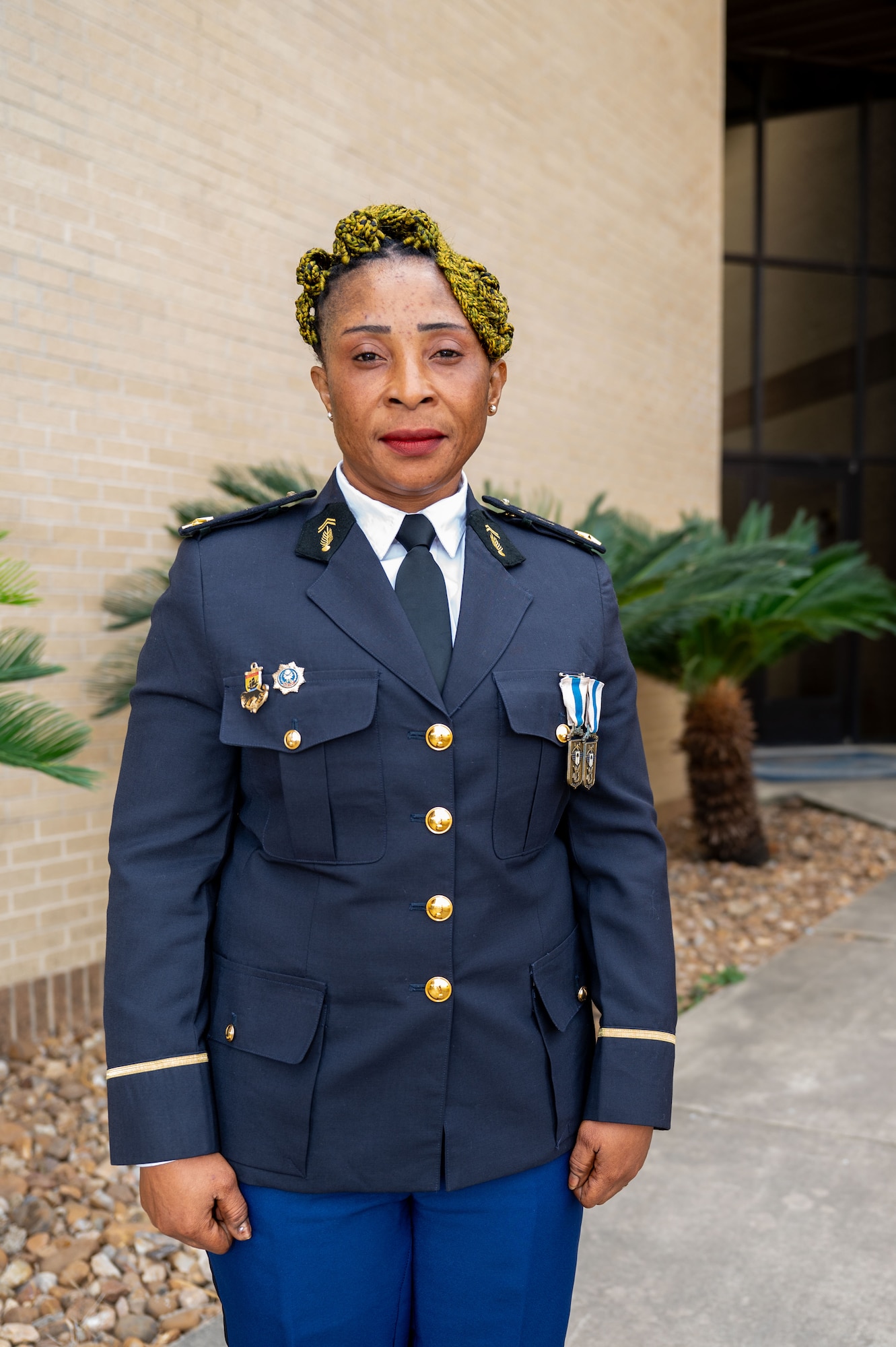 Lt. Constancia Nzang Abaga of Equitorial Guinea’s National Gendarmarie, stands after graduating from the Inter-American Air Forces Academy at Joint Base San Antonio-Lackland, Texas, Oct. 17, 2024.