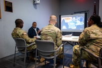 Soldiers assigned to the National Guard Bureau take part in a Cybersecurity Awareness Month event at the Herbert R. Temple Army National Guard Readiness Center, Arlington Hall Station, in Arlington, Virginia, in October. The Guard brings a variety of skill sets to the cyber field and developed the Bring Your Own Device application, which allows Soldiers and Airmen to connect personal phones, tablets and other devices to the Defense Department network. The app was approved  Army- and Air Force-wide earlier this year after more than two years of development and testing.