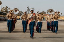 U.S. Marines with Marine Band San Diego perform at a graduation ceremony for Golf Company, 2nd Recruit Training Battalion, at Marine Corps Recruit Depot San Diego, California, Nov. 26, 2024. Graduation took place at the completion of the 13-week transformation, which included training for drill, marksmanship, basic combat skills, and Marine Corps customs and traditions. (U.S. Marine Corps photo by Cpl. Alexander O. Devereux)