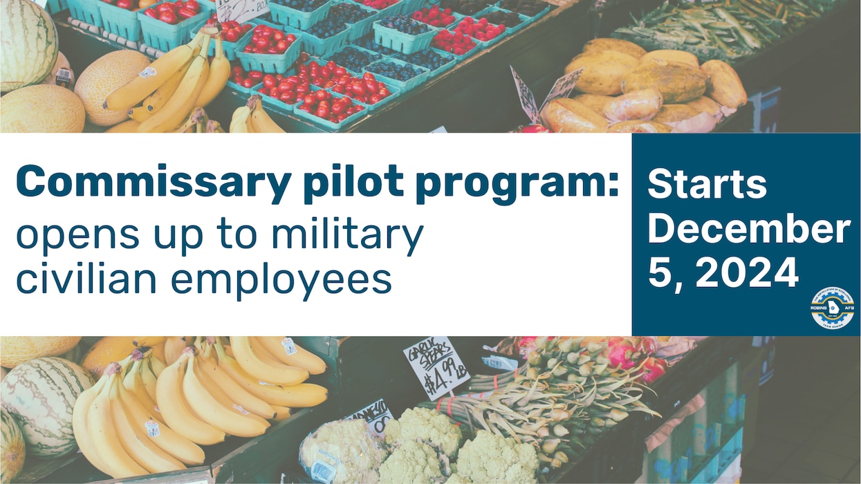 Graphic that states "commissary pilot program: opens up to military civilian employees