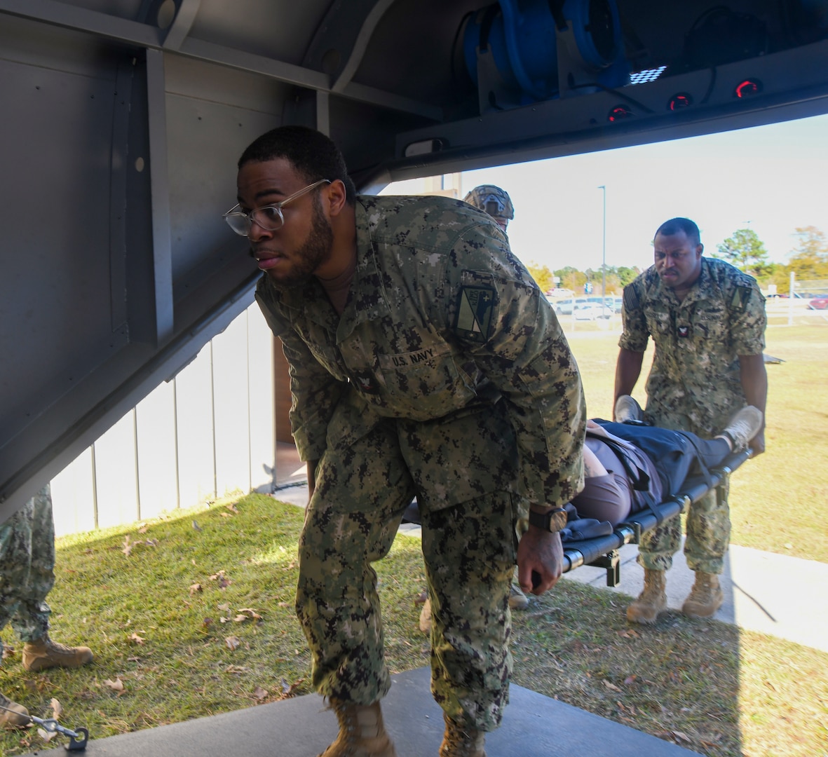 Joint training tested Sailors on the multiple stages of healthcare provided in an active combat zone.