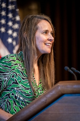 CISA Director Jen Easterly speaks during the 2024 NSA Cyber Exercise (NCX) Trophy Presentation at the White House