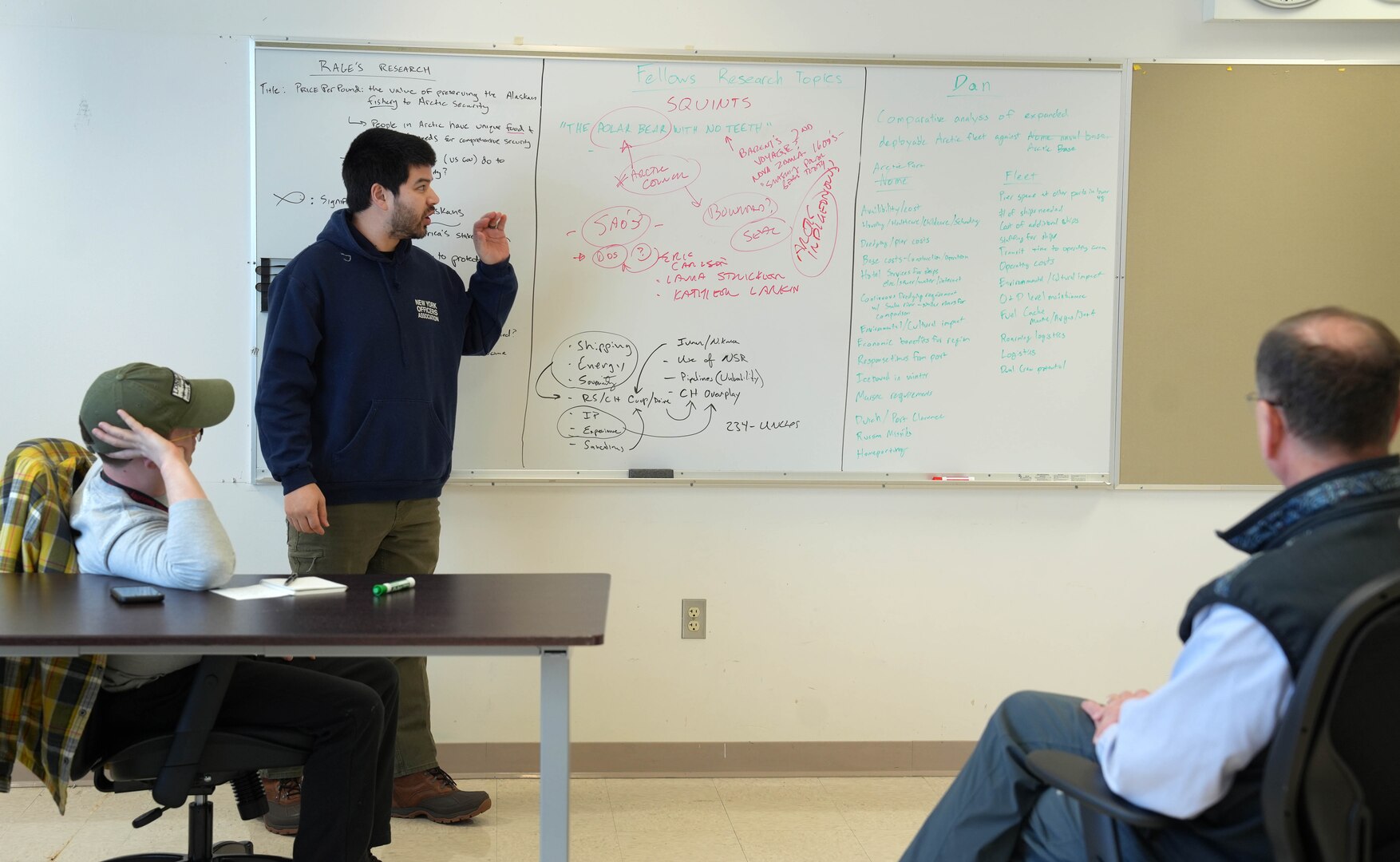 LCMDR Jones, USCG Artic fellow, shares project ideas with peers at the Ted Stevens Center for Arctic Security Studies