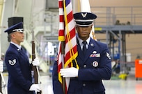 The 182d Airlift Wing funeral honors team conduct ceremonial procedures during the promotion ceremony for Brig. Gen. Daniel R. McDonough, Assistant Adjutant General - Air, Illinois National Guard at the Peoria Air National Guard Base, Peoria, Illinois Nov. 27.