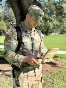 Sgt. Nicolas Cullop, 62nd Weapons of Mass Destruction-Civil Support Team, Louisiana National Guard, operates the Man Transportable Robotic System Increment II, an advanced unmanned ground vehicle equipped with specialized chemical, biological, radiological and nuclear equipment. The robotic system can gather information from potentially hazardous environments.