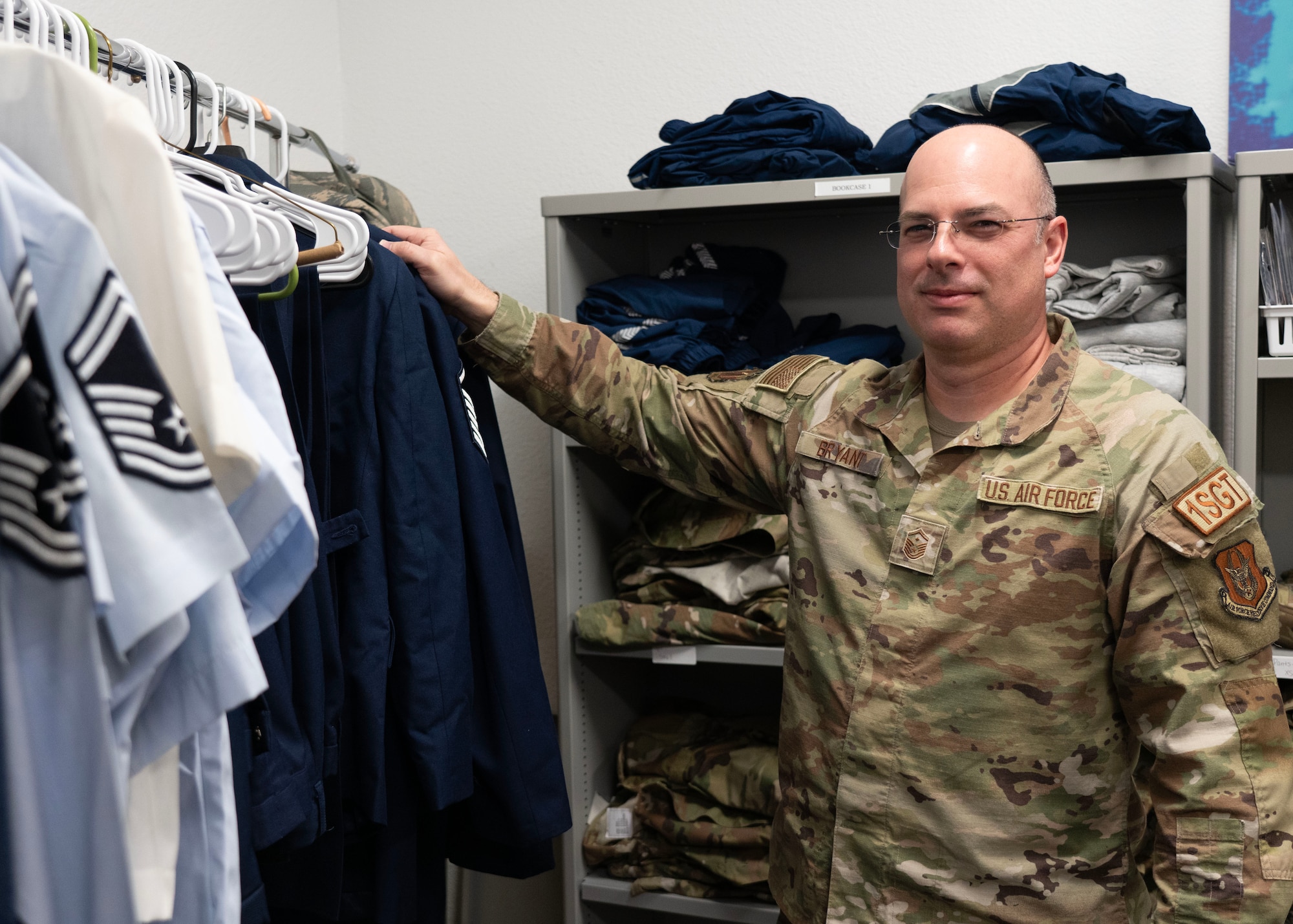 first sergeant in the Airman's Attic showing uniform items