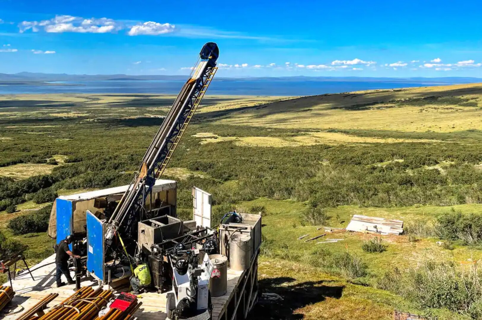 Mining equipment sits on the tundra.