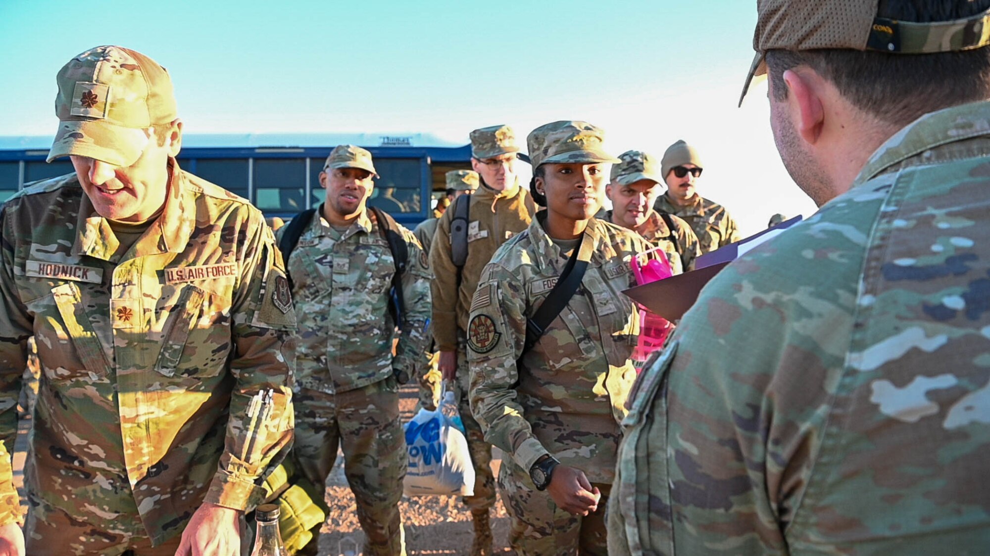 944th Fighter Wing Reserve Citizen Airmen arrive for deployment activities at Gila Bend Air Force Auxiliary Field in Gila Bend, Ariz., Nov. 14, 2024. This large-scale exercise showcases the adaptability of Mission Ready Airmen, advancing the skills needed to thrive in the rapidly evolving challenges of global competition. (U.S. Air Force photo by Senior Airman Alexis Orozco)