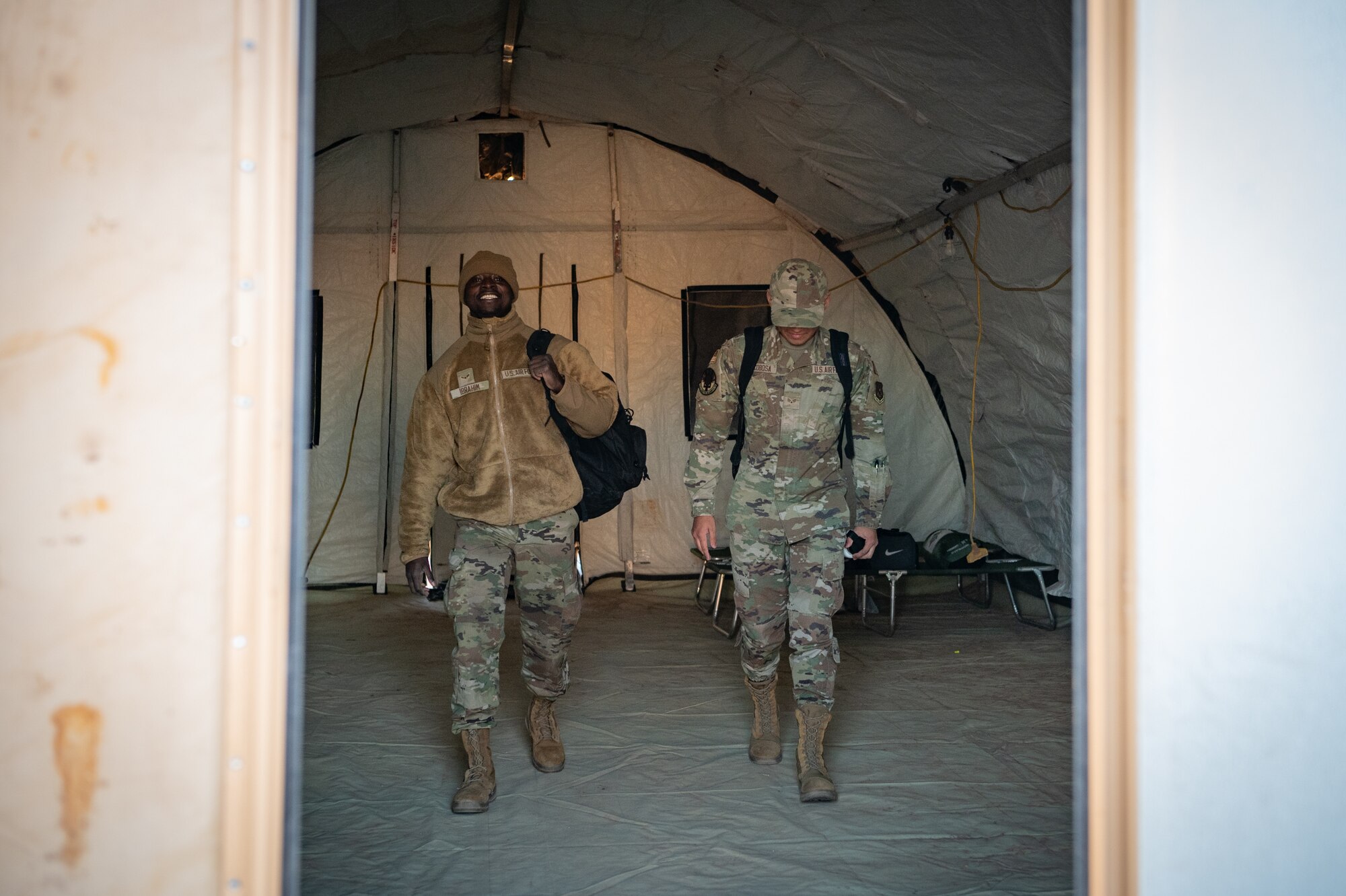 944th Fighter Wing Reserve Citizen Airmen checkout their living arrangements at Gila Bend Air Force Auxiliary Field, Ariz., Nov. 14, 2024. Exercise Desert Hammer 25-1 emphasizes the U.S. Air Force Reserve’s commitment to readiness by integrating Agile Combat Support and Large Force Exercise capabilities in a contested environment. (U.S. Air Force photo by Tech. Sgt. Tyler J. Bolken)