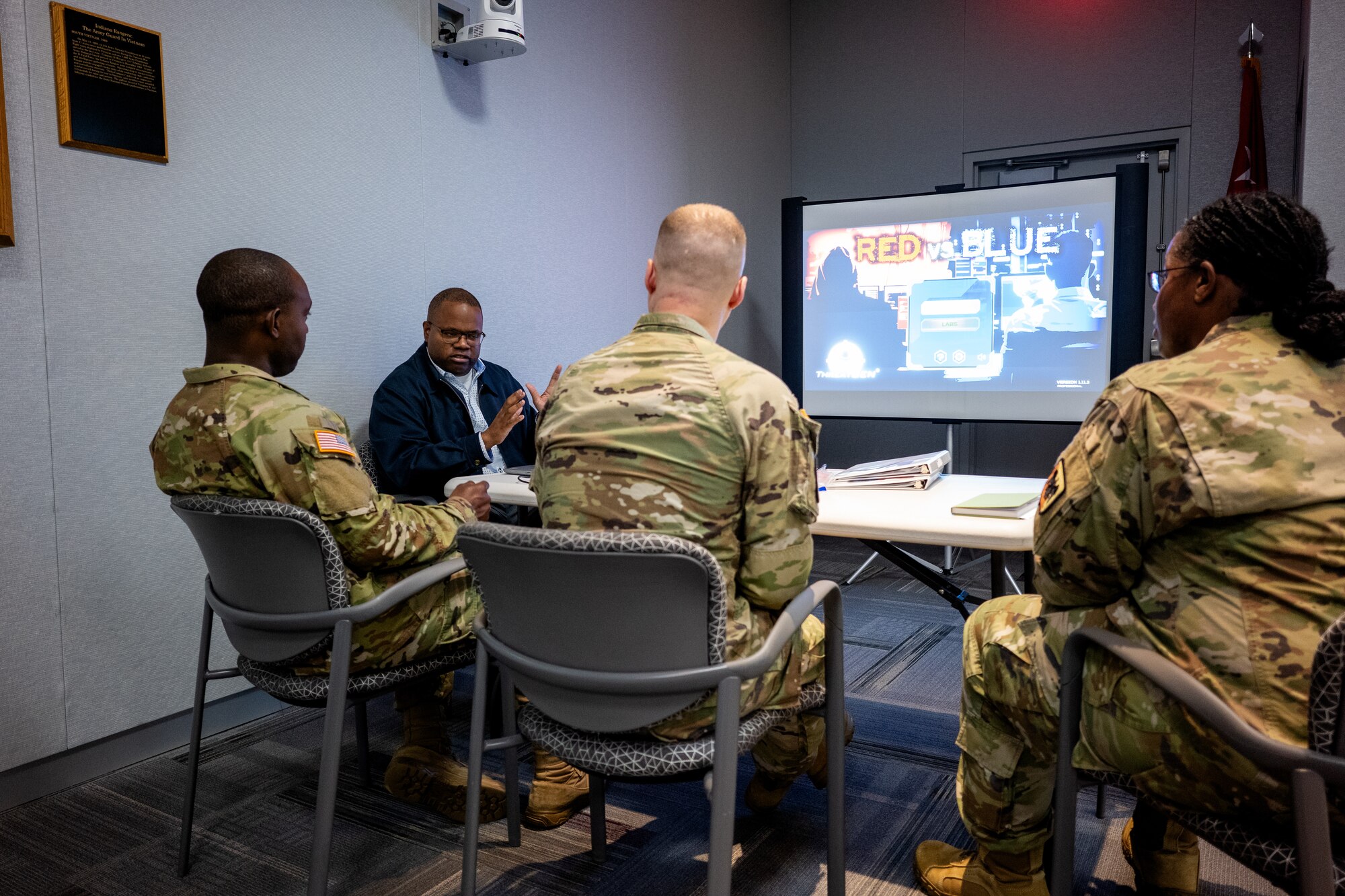 Soldiers assigned to the National Guard Bureau take part in a Cybersecurity Awareness Month event at the Herbert R. Temple Army National Guard Readiness Center, Arlington Hall Station, in Arlington, Virginia, in October. The Guard brings a variety of skill sets to the cyber field and developed the Bring Your Own Device application, which allows Soldiers and Airmen to connect personal phones, tablets and other devices to the Defense Department network. The app was approved  Army- and Air Force-wide earlier this year after more than two years of development and testing.