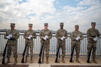 U.S. Space Force Honor Guard Training “T” Flight class 25-A stands at ceremonial at-ease on the riverfront on Joint Base Anacostia-Bolling, Washington, D.C., Nov. 20, 2024. Training consists of four blocks of drill proficiency, uniform dress and appearance instruction and application, and Honor Guard history memory work. (U.S. Air Force photo by Staff Sgt. Demond Mcghee)