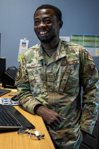 An Airman poses for a photo