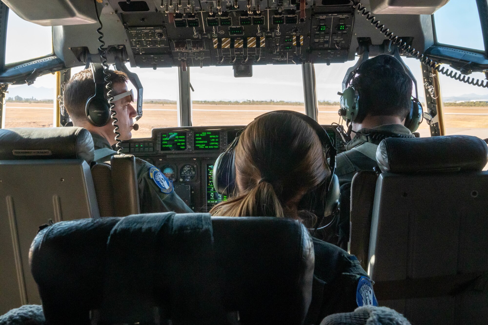 U.S. Air Force Reserve Citizen Airmen C-130 pilots and crew members with the 327th Air Lift Squadron out of Little Rock Air Force Base, Ark., prepare for take-off for a cargo drop and onboard medical care mission as part of Exercise Desert Hammer 25-1 at Davis-Monthan Air Force Base, Ariz., Nov. 15, 2024. Through joint and multinational collaboration, the 944th Fighter Wing hosts Desert Hammer to test the ability of over 700 participants and 131 aircraft to operate, defend, and sustain airbases under austere conditions across southern Arizona. (U.S. Air Force photo by Senior Airman Alexis Orozco)