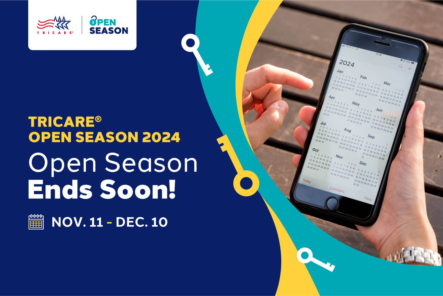 TRICARE Open Season is the annual period that gives you the opportunity to ensure your family has the right healthcare coverage for your needs in the coming year. This year, it ends Tuesday, Dec. 10.
