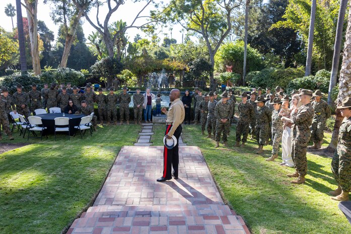 U.S. Marine Corps Commanding General of Marine Corps Recruit Depot San Diego and the Western Recruiting Region, Brig. Gen. James A. Ryans II, speaks to Marines with 3rd Recruit Training Battalion, Recruit Training Regiment, during an appreciation lunch at MCRD San Diego, California, Nov. 22, 2024. The lunch was part of an appreciation lunch series hosted by depot leadership to recognize and thank the training battalions for their hard work. The lunch coincided with Spiritual Fitness Month, a program implemented to bring inner strength from higher purpose. MCRDSD is the first Marine Corps base to implement the Spiritual Fitness Month program. (U.S. Marine Corps photo by Cpl. Alexander O. Devereux)