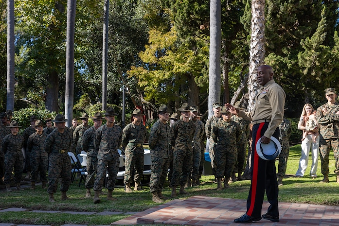 U.S. Marine Corps Commanding General of Marine Corps Recruit Depot San Diego and the Western Recruiting Region, Brig. Gen. James A. Ryans II, speaks to Marines with 3rd Recruit Training Battalion, Recruit Training Regiment, during an appreciation lunch at MCRD San Diego, California, Nov. 22, 2024.  The lunch was part of an appreciation lunch series hosted by depot leadership to recognize and thank the training battalions for their hard work. The lunch coincided with Spiritual Fitness Month, a program implemented to bring inner strength from higher purpose. MCRDSD is the first Marine Corps base to implement the Spiritual Fitness Month program. (U.S. Marine Corps photo by Cpl. Alexander O. Devereux)