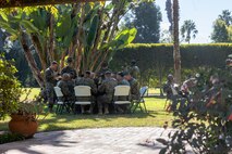 U.S. Marines with 3rd Recruit Training Battalion, Recruit Training Regiment, enjoy food at an appreciation lunch event at Marine Corps Recruit Depot San Diego, California, Nov. 22, 2024.  The lunch was part of an appreciation lunch series hosted by depot leadership to recognize and thank the training battalions for their hard work. The lunch coincided with Spiritual Fitness Month, a program implemented to bring inner strength from higher purpose. MCRDSD is the first Marine Corps base to implement the Spiritual Fitness Month program. (U.S. Marine Corps photo by Cpl. Alexander O. Devereux)