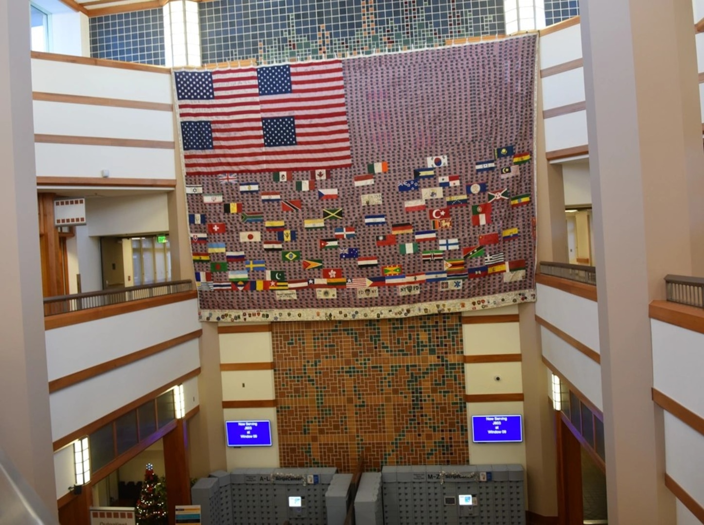 9/11 Memorial Flag currently on display at the Womack Army Medical Center Clinic Mall Area, Fort Liberty, North Carolina.