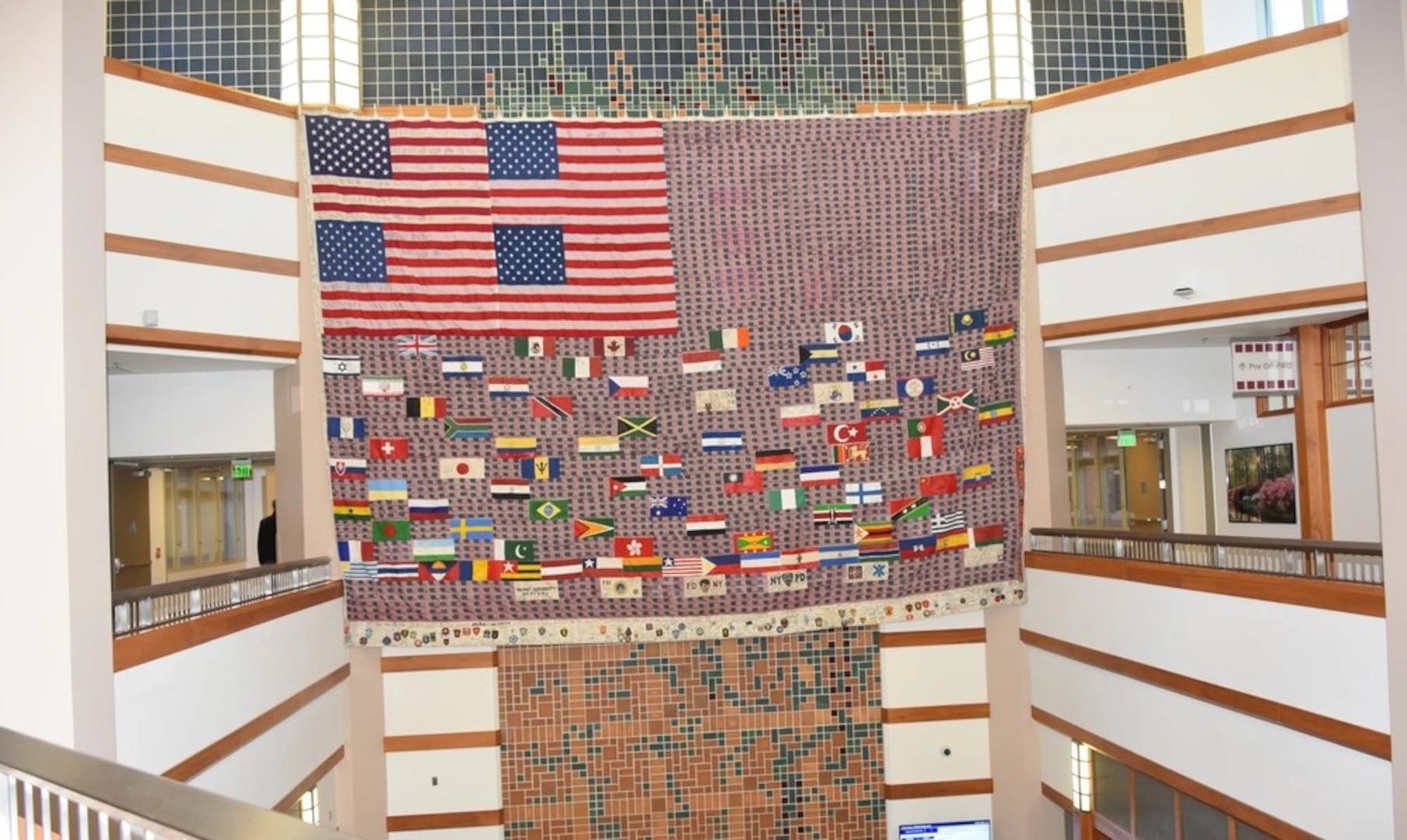 9/11 Memorial Flag currently on display at the Womack Army Medical Center Clinic Mall Area, Fort Liberty, North Carolina.