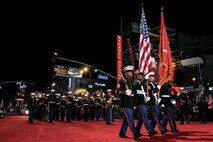 U.S. Marines with 4th Marine Division Color Guard and Marine Band San Diego participate in the 92nd Hollywood Parade in Hollywood, California, Dec. 1, 2024. Marines participated in the parade to improve community relations, increase morale, and demonstrate holiday spirit. (U.S. Marine Corps photo by Cpl. Sarah M. Grawcock)