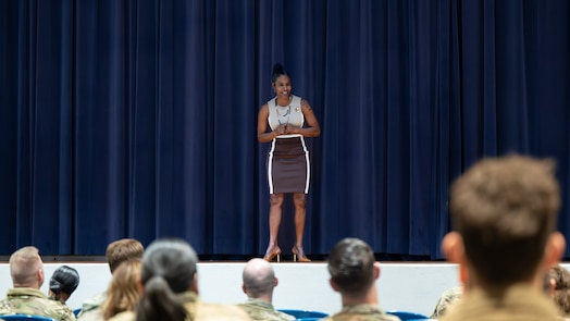  Retired U.S. Army Command Sgt. Maj. Tonya Oxendine, a Wounded Warrior Project Warriors Speak spokesperson, shared some wisdom with Guardians and Airmen at Peterson Space Force Base, Colorado, Nov. 21, 2024.