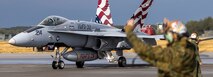 A U.S. Marine Corps F/A-18C Hornet aircraft with Marine Fighter Attack Squadron (VMFA) 312, Marine Aircraft Group 12, 1st Marine Aircraft Wing lands in Misawa Air Base, Japan, during an Aviation Training Relocation exercise, Dec. 3, 2024.