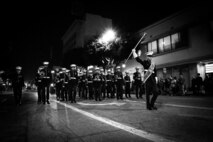 U.S. Marines assigned to Marine Band San Diego perform during the 92nd Hollywood Parade in Hollywood, California, Dec. 1, 2024. Marine Band San Diego participated in the parade to improve community relations, increase morale, and demonstrate holiday spirit. (U.S. Marine Corps photo by Cpl. Sarah M. Grawcock)