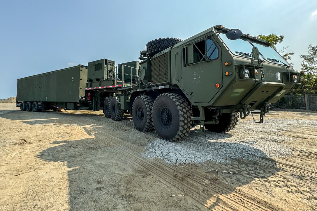 Mid-Range Capability (MRC) Launcher from Charlie Battery (MRC), 5th Battalion, 3rd Field Artillery Regiment (Long Range Fires Battalion), 1st Multi-Domain Task Force arrives as part of the capability’s first deployment into theater on Northern Luzon, Philippines, April 8, 2024.