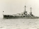 The USS Oklahoma photographed at sea, date unknown, during World War I. The ship has been painted with camouflage to protect it from submarines. The Oklahoma was involved in the Dec. 7 attack on Pearl Harbor in which it was sunk by enemy aircraft.