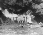 The USS West Virginia burns and sinks after being struck by torpedoes on Dec. 7, 1941. Salvaged in 1942, the West Virginia would go on to participate in some of the largest naval battles of World War II, including Leyte Gulf, Iwo Jima, and Okinawa. The ship was decommissioned in 1959.