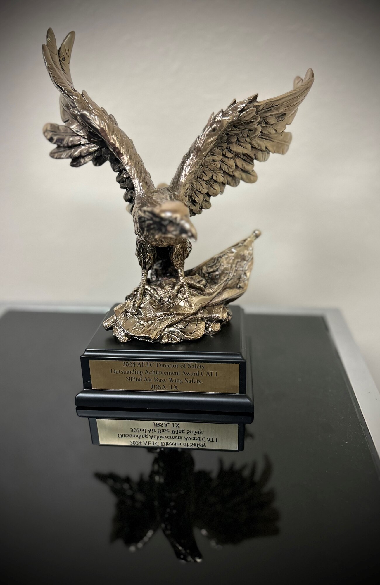 The 502nd Air Base Wing Safety Office, Joint Base San Antonio, Texas, won the 2024 AETC Director of Safety Outstanding Achievement Award, Category 1. They were one of 20 annual safety award recipients in First Command and one of 18 that will go on to compete at the Air Force-level competition.