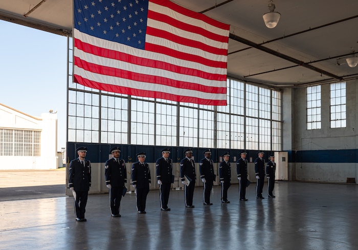 Maxwell-Gunter Honor Guard new members sing the U.S. Air Force Song during graduation at Maxwell Air Force Base, Ala, Oct. 21, 2024.