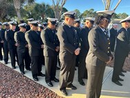 Naval Air Station (NAS) Pensacola Chief Petty Officers stand in formation during the Pensacola Area Chief Petty Officer Association (PACPOA)-led Pearl Harbor Remembrance Ceremony Dec. 6 at Barrancas National Cemetery onboard the air station.