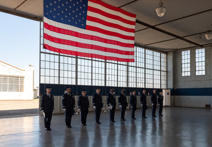 Maxwell-Gunter Honor Guard new members sing the U.S. Air Force Song during graduation at Maxwell Air Force Base, Ala, Oct. 21, 2024.