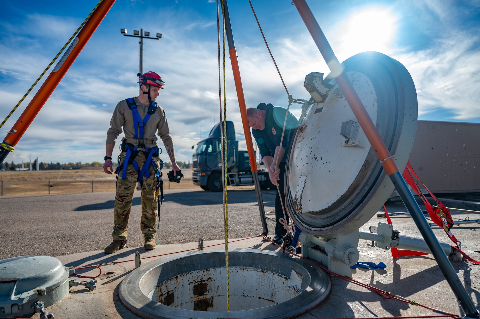 Airmen participate the Global Strike Joint Missile Silo Rescue Working Group exercise at F.E. Warren AFB, Wyoming, Oct. 26, 2024.