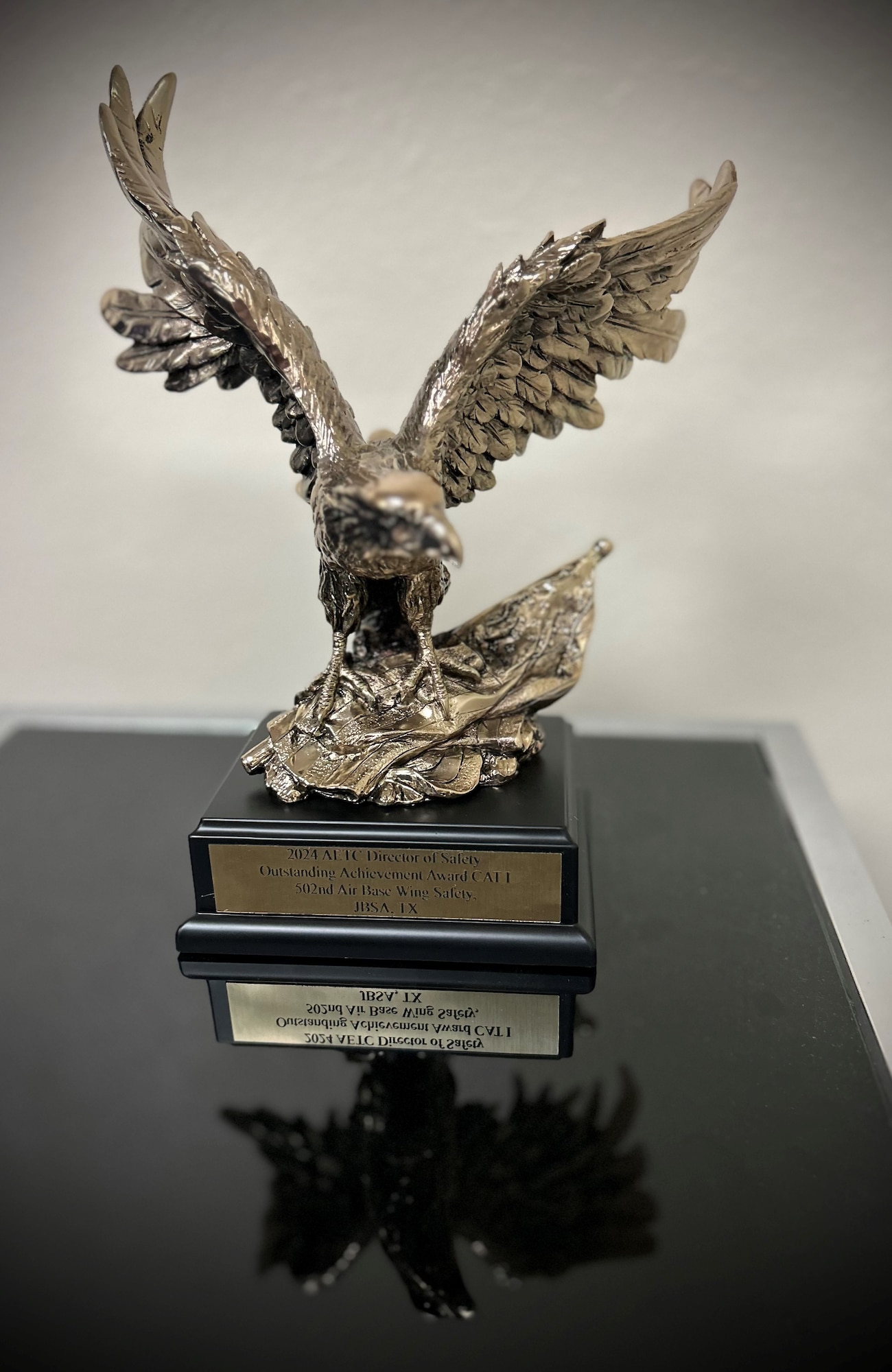 The 502nd Air Base Wing Safety Office, Joint Base San Antonio, Texas, won the 2024 AETC Director of Safety Outstanding Achievement Award, Category 1. They were one of 20 annual safety award recipients in First Command and one of 18 that will go on to compete at the Air Force-level competition.