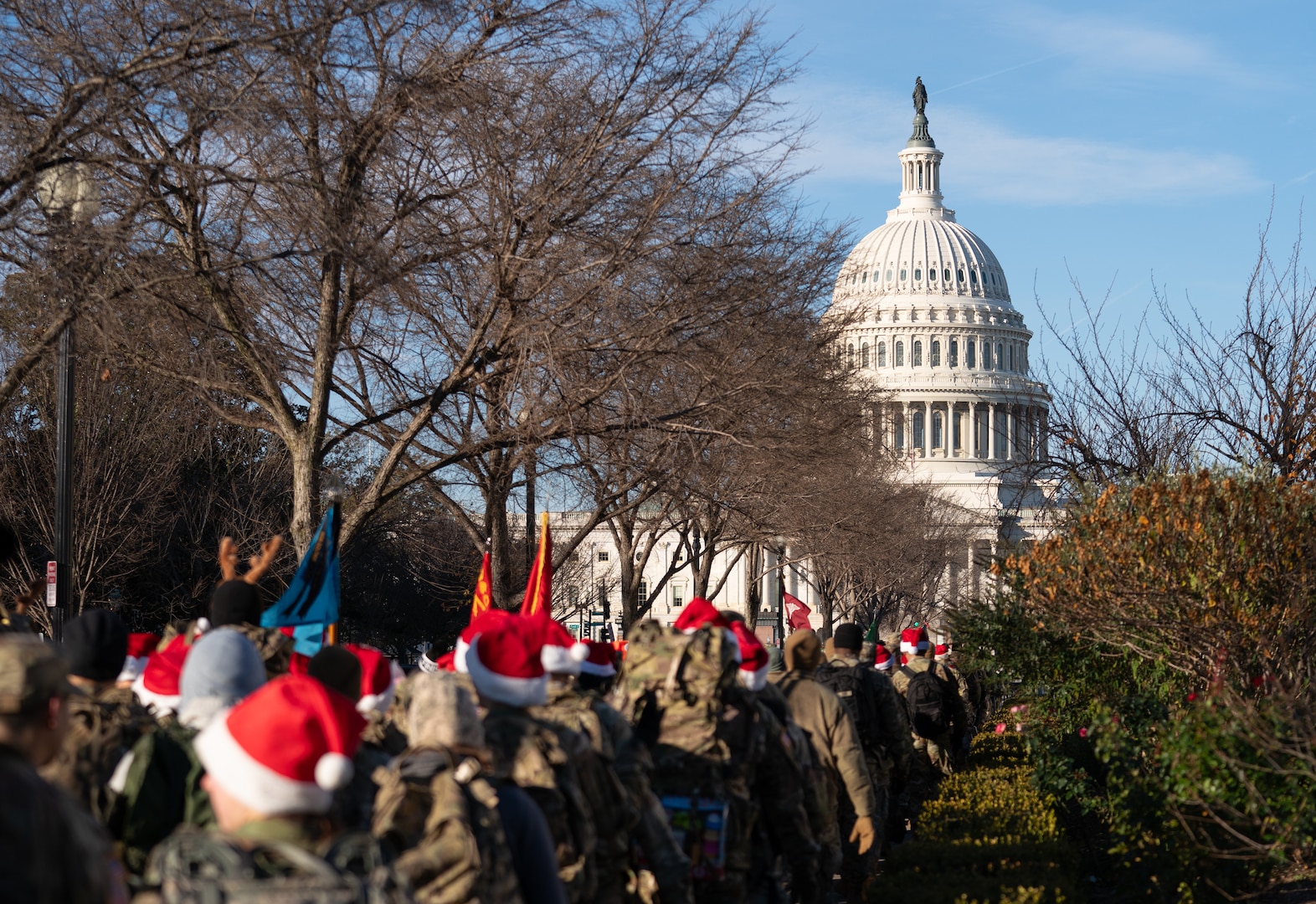 More than 450 members of the District of Columbia National Guard, Maryland National Guard, Virginia National Guard, National Guard Bureau (NGB), various DoD partners, D.C. Government Operations-DCNG, Mayor’s Office of Veterans Affairs, and ROTC programs participated in a 5-mile holiday toy ruck in partnership with Children’s National Hospital, in Washington, D.C., Dec. 7, 2024. Participants were asked to bring a toy or purchase one. Additional donations were collected during a holiday toy drive at the D.C. Armory and the Herbert R. Temple Jr. Army National Guard Readiness Center (TARC), and later presented to children who will spend the holidays at the Children’s National Hospital.