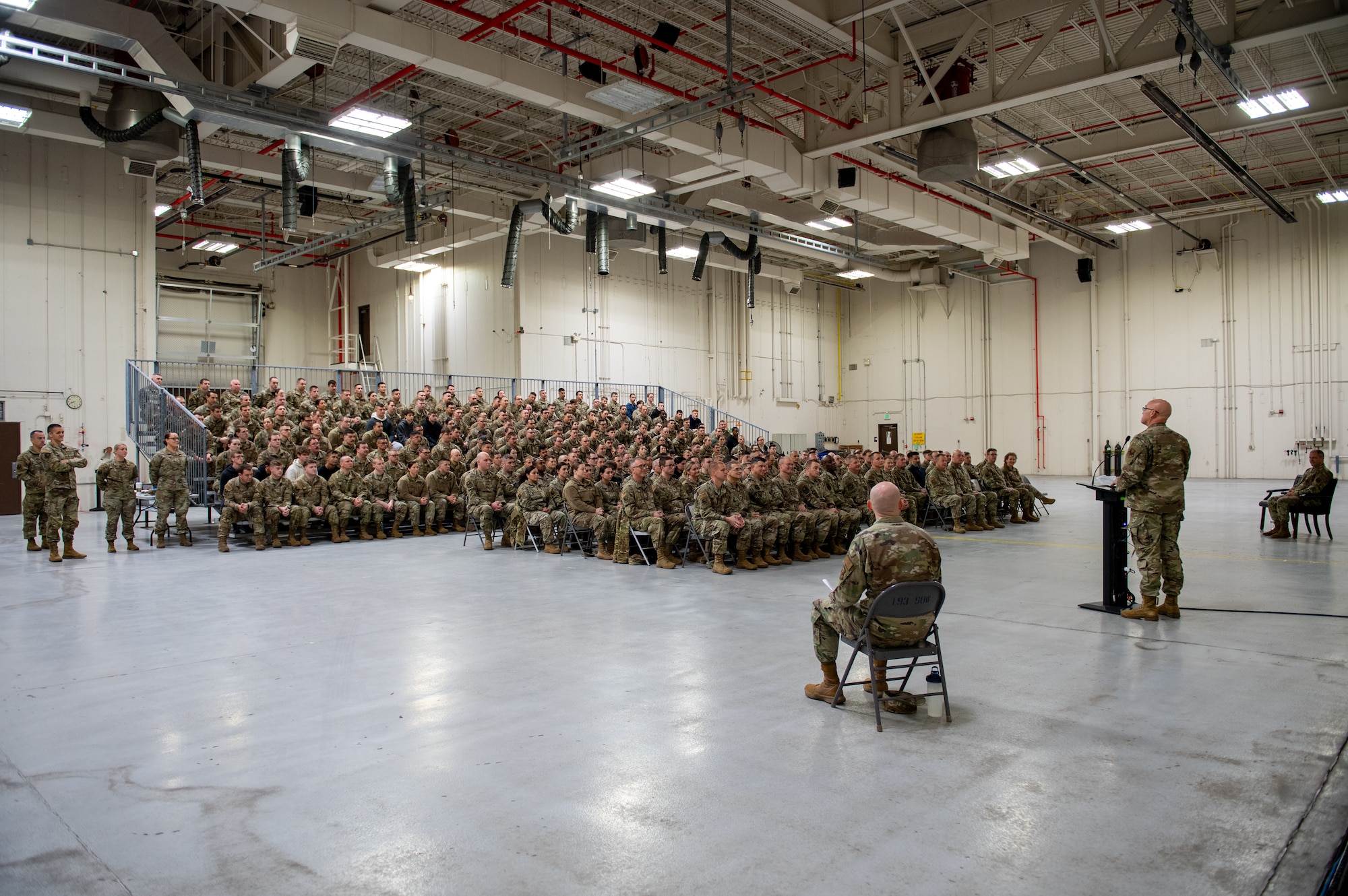 Col. Robert Noren, 193rd Special Operations Wing commander, speaks during an assumption of command ceremony for the 193rd Special Operations Maintenance Group held on Dec. 7, 2024, in Middletown, Pa.
