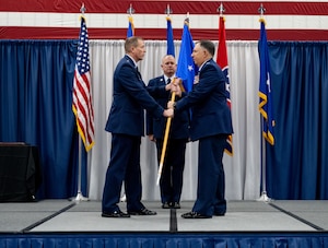 U.S. Air National Guard Col. Ronald Selvidge, 134th Air Refueling Wing commander, assumes command of the Wing from Brig. Gen. Lee Hartley, Assistant Adjutant General, Air, during an Assumption of Command ceremony at Mcghee Tyson Air National Guard Base, Knoxville, Tennessee, Dec. 7, 2024.