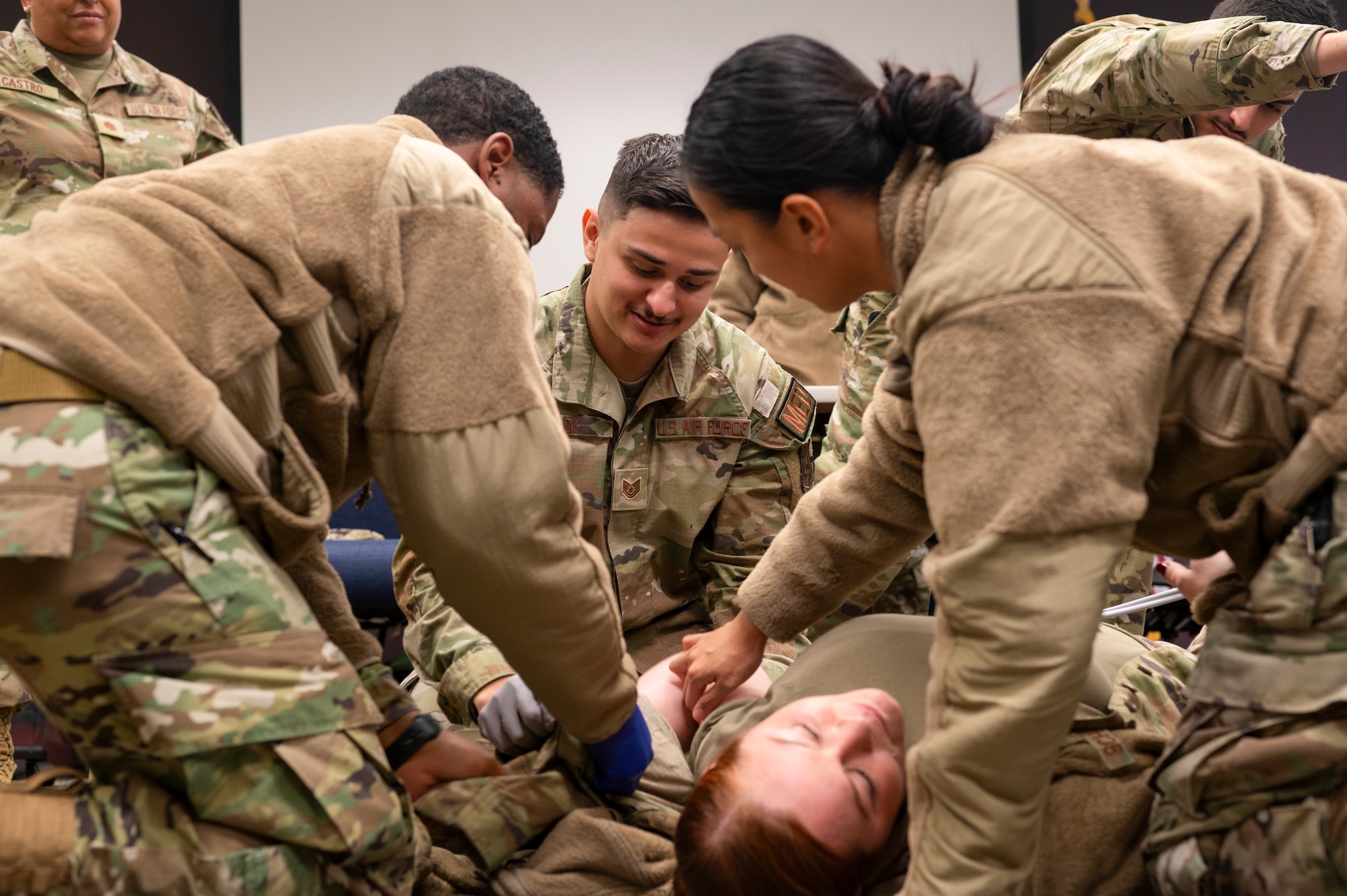 Medical Squadron Airmen train during an exercise.