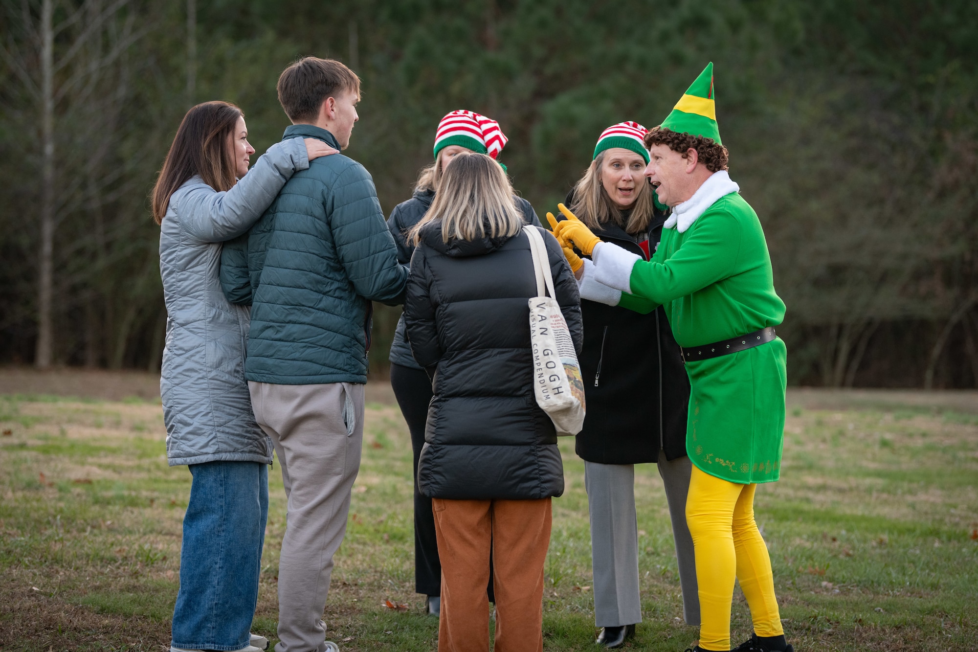 The Christmas tree at Arnold Air Force Base, Tenn., is lit during a lighting ceremony Dec. 3, 2024. This is the second year in a row Arnold team members and their families have gathered for the ceremony. The tree, purchased in 2023, measures 40 feet tall and 22 feet wide. It is decorated with approximately 300 ball ornaments and is topped with a 5-foot 3D five-point star. (U.S. Air Force photos by Keith Thornburgh)