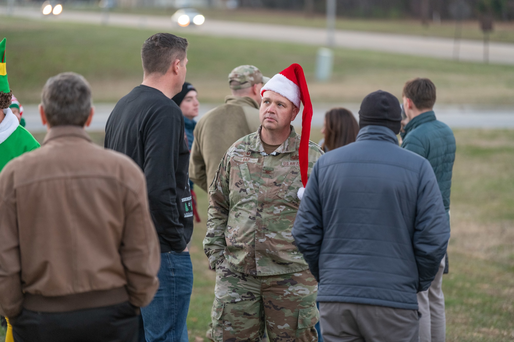 The Christmas tree at Arnold Air Force Base, Tenn., is lit during a lighting ceremony Dec. 3, 2024. This is the second year in a row Arnold team members and their families have gathered for the ceremony. The tree, purchased in 2023, measures 40 feet tall and 22 feet wide. It is decorated with approximately 300 ball ornaments and is topped with a 5-foot 3D five-point star. (U.S. Air Force photos by Keith Thornburgh)