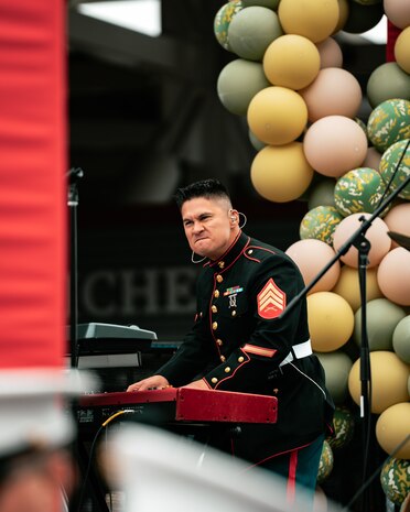 U.S. Marine Corps Sgt. Nikolas Slattery with Marine Band San Diego, performs at the San Francisco 49ers Salute to Service game vs. the Seattle Seahawks at Levi’s Stadium Santa Clara, California. Nov. 17, 2024. Marine Band San Diego participated in the Salute to Service game to help honor the nation's service members, veterans and their families. (U.S. Marine Corps photo by Capt. Austin Gallegos)