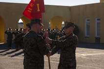 U.S. Marine Corps outgoing India Company, 3rd Recruit Training Battalion, Commanding Officer, Capt. Thomas McCarthy, right, and the oncoming India Company Commanding Officer, Capt. Matthew Spencer, participate in a change of command ceremony at Marine Corps Recruit Depot San Diego, California, Dec. 2, 2024. McCarthy relinquished his position to Spencer, who took charge as India Company commanding officer. (U.S. Marine Corps photo by Lance Cpl. Jacob B. Hutchinson)
