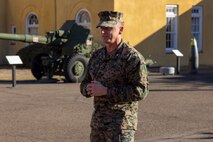 U.S. Marine Corps Commanding Officer of 3rd Recruit Training Battalion, Recruit Training Regiment, Lt. Col. Matthew Phelps, gives a speech during a change of command ceremony at Marine Corps Recruit Depot San Diego, California, Dec. 2, 2024. Capt. Thomas McCarthy relinquished his position to Capt. Matthew Spencer, who took charge as India Company commanding officer. (U.S. Marine Corps photo by Lance Cpl. Jacob B. Hutchinson)