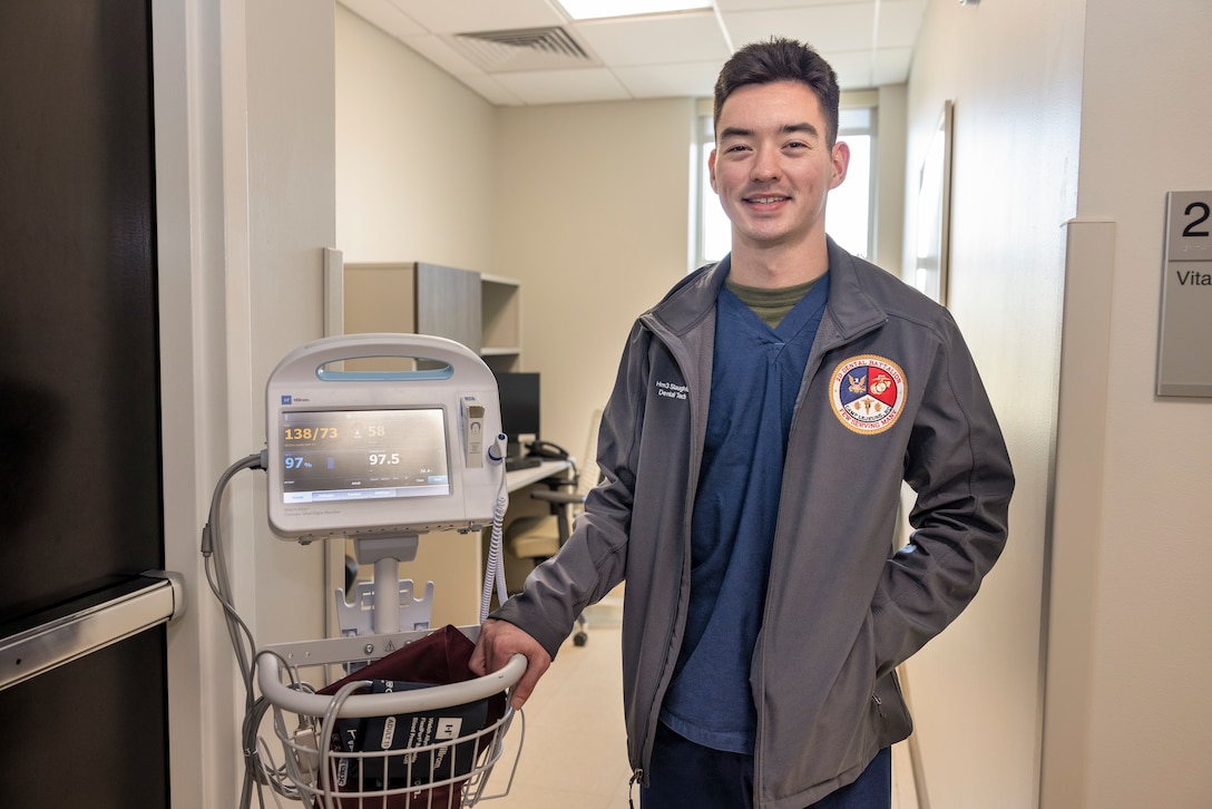 U.S. Navy Hospital Corpsman 3rd Class Cody Slaughter, a dental assistant with 2nd Dental Battalion, 2nd Marine Logistics Group, and a native of Abilene, Texas, poses for a photo on Camp Lejeune, North Carolina, Dec. 5, 2024. Slaughter was selected as warrior of the week for his dedication, leadership and work ethic that his command says sets him apart from his peers, ensuring mission success. When asked about his favorite part of his job, Slaughter said, “I think my favorite part of my job is interacting with the patients. It is rewarding to see someone who wasn’t confident in their smile, get up and look in the mirror after an operation and smile proudly.” Each week, 2nd MLG recognizes one outstanding Marine or Sailor that goes above and beyond in their duties and embodies the qualities of an outstanding service member. (U.S. Marine Corps photo by Cpl. Jessica J. Mazzamuto)