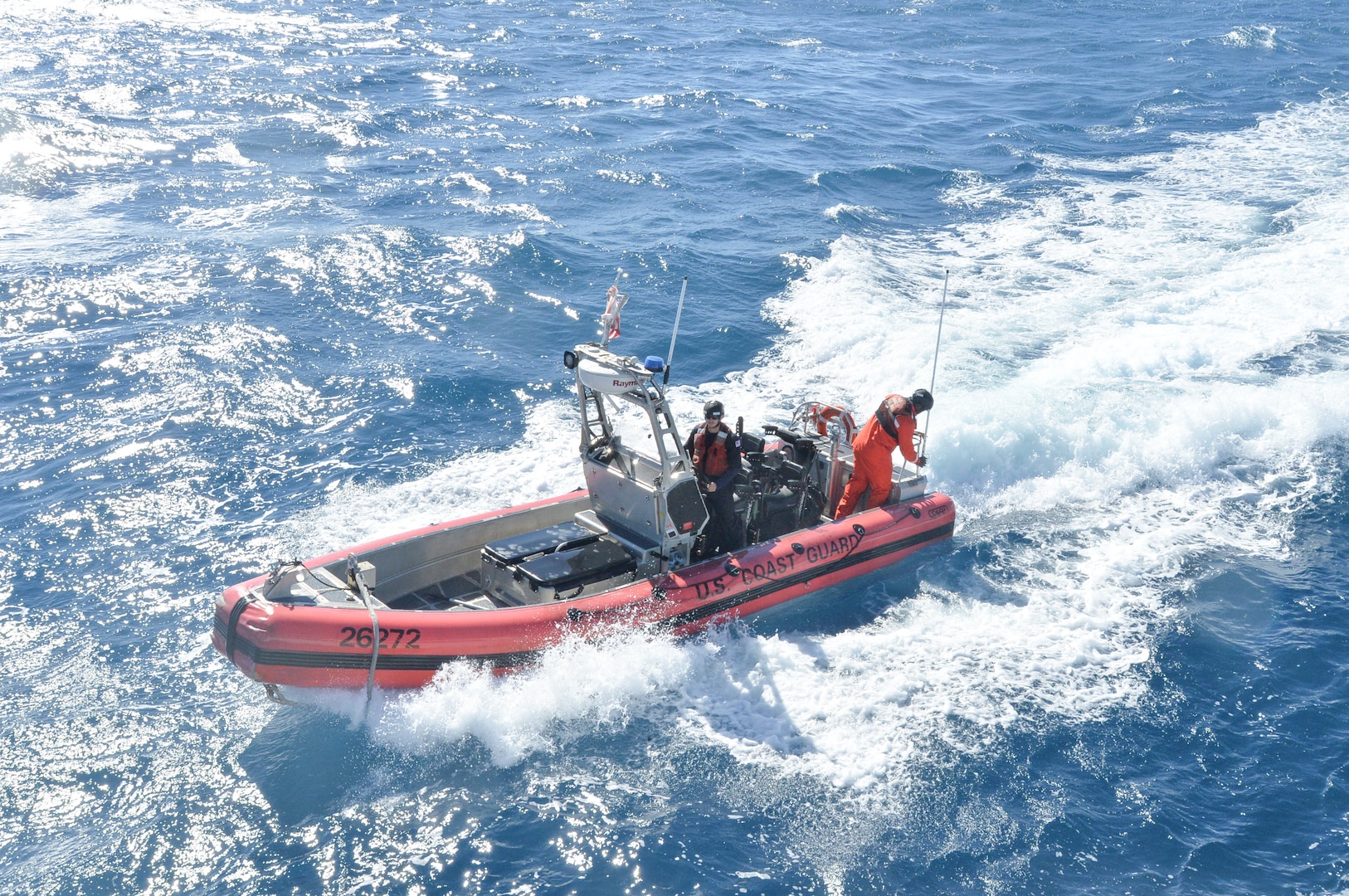 Coast Guard Cutter Alert (WMEC 630) crew members conduct small boat testing, Dec. 2, 2024, while underway in the Florida Straits. Alert's crew conducted a 60-day maritime safety and security patrol in the Florida Straits; the deployment marked its first since the cutter shifted home ports from Astoria, Oregon to Cape Canaveral, Florida in June of this year. (U.S. Coast Guard photo)