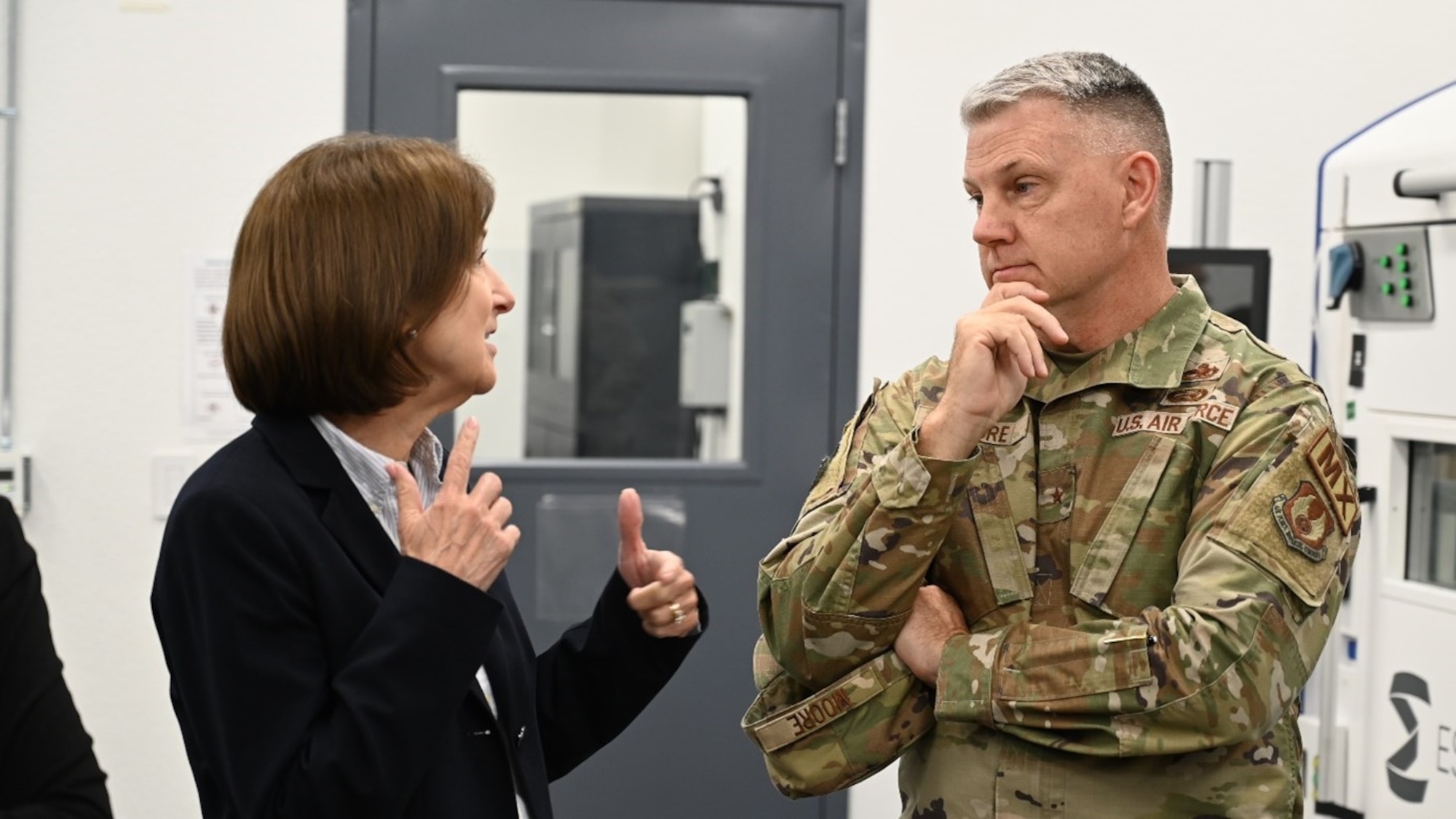A man and a woman talking