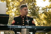 U.S. Marine Corps Sgt. Nikolas Slattery with Marine Band San Diego, Headquarters and Service Battalion, Marine Corps Recruit Depot San Diego, performs at California State University, Northridge, California, Nov. 20, 2024. The Marine Band San Diego’s job is to provide ceremonial music, boost morale and participate in outreach work and attend events and ceremonies. (U.S. Marine Corps photo by Cpl. Sarah M. Grawcock)
