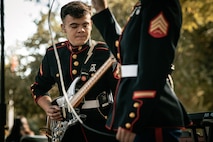 U.S. Marine Corps Lance Cpl. Jacob Leonard with Marine Band San Diego, Headquarters and Service Battalion, Marine Corpa Recruit Depot San Diego, performs at California State University, Northridge, California, Nov. 20, 2024. The Marine Band San Diego’s job is to provide ceremonial music, boost morale and participate in outreach work and attend events and ceremonies. (U.S. Marine Corps photo by Cpl. Sarah M. Grawcock)